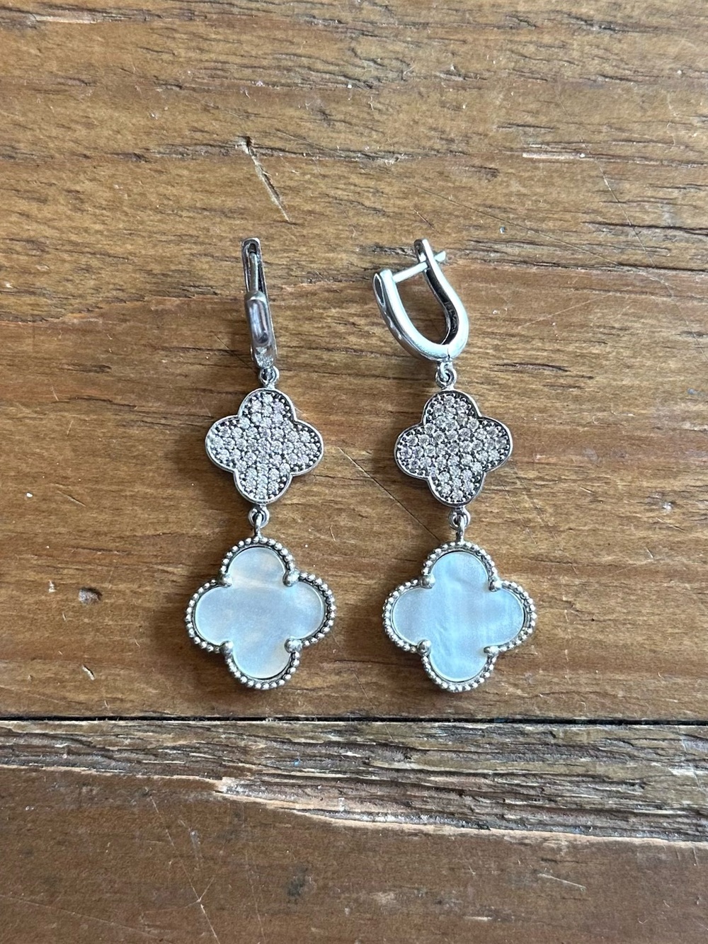 VCA Alhambra Drop Clover Earrings Mother of Pearl Sterling Silver 925